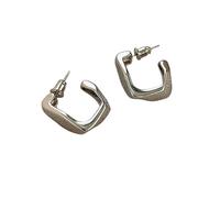 Geometric Square Open Hoop Earrings for Women, Minimalist Silver Tone Chunky Huggie Earrings, Modern Angular Statement Earrings, Trendy Delicate Earrings for Daily, Party, Work