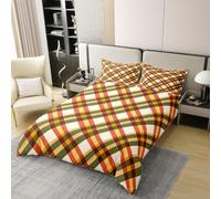 Geometric Square Plaid Bedding Set Super King Size Cover 100% Cotton,Buffalo Check Gingham Patchwork Room Decor,Stripe Grid Abstract Duvet Cover Set，Red Green Quilt Cover,2 Pillowcases(No Filler)