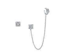 Geometric Square Pyramid Chain Cartilage Ear Cuff Wrap Earring Pave CZ Stud Helix Earring Stud Set .925 Sterling Silver