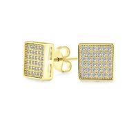 Geometric Square Shaped Cubic Zirconia Micro Pave CZ Stud Earrings For Men For Women Gold Plated Sterling Silver 8MM