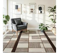 Geometric Squares Stripes Area Rug for Living Room, Multicoloured Minimalist Modern Machine Washable Carpet With Soft Short Pile for Bedroom Office, 60 x 90 cm