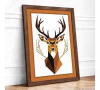 Geometric Stag Art Deco Framed Wall Art Print A3 Walnut | Ready to Hang, Premium Gi Paper, Fade-Resistant Inks, Securely Packaged, UK Made