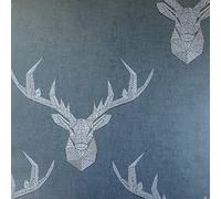 Geometric Stag Glittery Wallpaper in Blue Grey and Beige Smooth Finish
