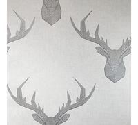 Geometric Stag Glittery Wallpaper in Blue Grey and Beige Smooth Finish