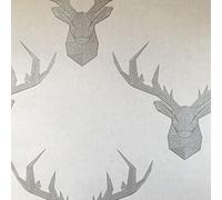 Geometric Stag Glittery Wallpaper in Blue Grey and Beige Smooth Finish