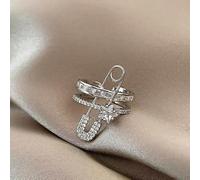 Geometric Star Adjustable Open Band Ring with Zirconia Accents, Paperclip Inspired Celestial Jewelry for Women, Elegant Stackable Everyday Ring, Four-Season Versatile Wear for Girlfriend and Friends