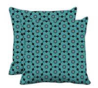 Geometric Star Dot Decorative Cushion Covers, Teal Black Geometric Flowers Sofa Seat Throw Pillow Covers 50cm X 50cm, 20X20 Inch Cushion Case for Bedroom, Gift for Women Mum Gifts, Set of 2
