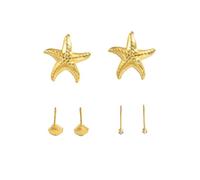 Geometric Starfishes Shell Rhinestones Studs Earrings Set For Beach Parties Outfit Sparkling Crystal Accent Accessory Beach Inspired Diamonds Studs Earrings