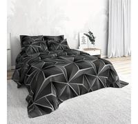 Geometric Stereoscopic Duvet Cover Quadrilateral Honeycomb Theme Bedding Modern Abstract Art Comforter Set for Kid Boys Girls Teens Room Decor 3/4Pcs Blue Black Red (Color 3,Single:135x200cm (3Piece))