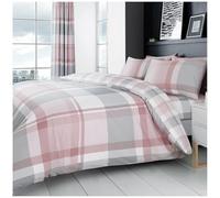 Geometric Stripe Check Single Duvet Cover Set - Breathable Reversible Plaid Tartan Bedding Sets With Pillow Covers - Blush Pink