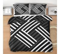 Geometric Stripe Duvet Cover Set, Abstract Line Reversible Bedding Set, Op Art Polycotton 3 pcs Lightweight Premium Quilt Cover Set for All Seasons With Zipper (Minimalism, Single)