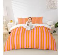 Geometric Stripe Kids Duvet Cover Set King Size,Y2K Retro Lines Classic Bedding Set,Modern Simple Art Abstract Room Decor,Pink Orange Quilt Cover,2 Pillowcases(No Comforter)