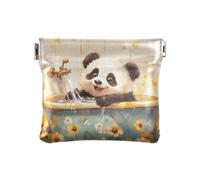 Geometric Stripe Pattern PU Leather Small Coin Purse Convenient Makeup Period Bag for Woman Girl, cartoon panda Retro bathtub, One Size, Modern