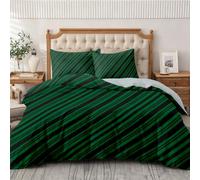 Geometric Stripe Single Duvet Cover Set 135x200 cm | Green Black Linear Bedding Set with Pillowcase, Soft Lightweight Quilt Cover for Kids Boys Girls Room Decor H-620