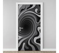 Geometric Stripe Swirl Door Mural, Abstract Curve Art Murals Stickers 90x200 cm, Monochrome 3D Door Stickers Vinyl Self-Adhesive Peel and Stick Bedroom Living Room Door Decoration Y5h78
