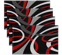 Geometric Stripes Table Place Mats 45X30cm Set of 4 Soft Modern Abstract Art Placemats for Kitchen Dining Table Decoration Indoor Outdoor Black White Grey Red Stripe Line
