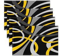 Geometric Stripes Table Place Mats 45X30cm Set of 4 Soft Modern Abstract Art Placemats for Kitchen Dining Table Decoration Indoor Outdoor Black White Yellow Grey Stripe Line