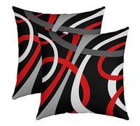Geometric Stripes Throw Pillow Covers 45x45cm Set of 2 Soft Modern Abstract Art Pillow Cases Cushion Covers Black White Grey Red Stripe Line Decorative Throw Pillowcases for Sofa Couch Chair