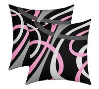 Geometric Stripes Throw Pillow Covers 60x60cm Set of 2 Soft Modern Abstract Art Pillow Cases Cushion Covers Black White Pink Grey Stripe Line Decorative Throw Pillowcases for Sofa Couch Chair