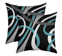 Geometric Stripes Throw Pillow Covers 60x60cm Set of 2 Soft Modern Abstract Art Pillow Cases Cushion Covers Black White Dark Blue Grey Stripe Line Decorative Throw Pillowcases for Sofa Couch Chair