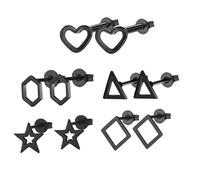 Geometric Stud Earrings Stainless Steel Triangle Square Heart Round Hexagon Star Earrings for Women Party Gift Jewelry 6 8mm, Stainless Steel, No Gemstone
