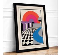 Geometric Sunset City Art Deco Framed Wall Art Print A3 (42×29.7cm) Black, Wall Decor for Living Room, Bedroom, Office & Home, Ready to Hang, Art Gift