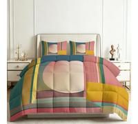 Geometric Super King Duvet Set with 2 Pillowcase 50 x 75 cm Microfiber Washable Duvet with Modern Abstract Lines Triangles, Ultrasoft Hypoallergenic Reversible Quilt Set 260 x 220 cm for All Seasons