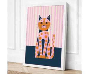 Geometric Tabby Cat Modern Canvas Wall Art Print 30x20 Inch (76 x 51 cm)