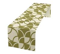 Geometric Table Runner,Green Nordic Vintage Mid Century Geometric Linen Table Runners for Home Living Room Kitchen Family Dinner, Modern Tables Decor 13x90in