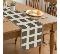 Geometric Table Runner,Modern Minimalistic Brown White Checkered Kitchen Dining Decor for Home Family Gatherings 13x72 Inch