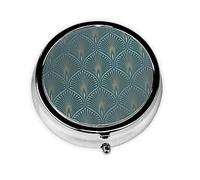 Geometric Teal Print Round Pill Organizer 3 Compartment Pill Box Portable Medicine Pill Case for Outdoor Travel