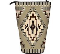 Geometric Telescopic Pencil Stationery Case Pens Storage Box with Zipper Closure for Women Men Boys Girls Tribal Traditional Square Diamond Collage Triangle Nation