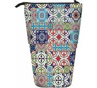 Geometric Telescopic Pencil Stationery Case Pens Storage Box with Zipper Closure for Women Men Boys Girls Floral Circle Round Curve Dot Square Grid Mesh Plaid Tartan Rectangle