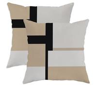 Geometric Throw Pillow Covers Set of 2, Beige and Black Modern Decorative Cushion Cases, Stylish Home Decor for Living Room Sofa Bed Couch 20x20 Inch