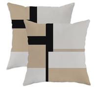 Geometric Throw Pillow Covers Set of 2, Beige and Black Modern Decorative Cushion Cases, Stylish Home Decor for Living Room Sofa Bed Couch 14x14 Inch