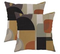 Geometric Throw Pillow Covers Set of 2, Earthy Tones Abstract Design Cushion Cases, Modern Decorative Square Covers for Living Room Sofa Bed Couch 16x16 Inch