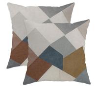 Geometric Throw Pillow Covers Set of 2, Earthy Tones Modern Design Cushion Cases, Cozy Decorative Square Covers for Home Sofa Bed Couch 28x28 Inch
