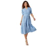 Geometric Tiered Belted Midi Dress Roman Blue 18