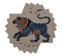 Geometric Tiger Patchwork Placemats Set of 6, Folk Art Style Heat Resistant Table Place Mats Washable Table Mats for Kitchen Home Dining Place Mat Decor 45x30cm, Indigo Blue