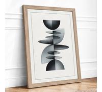 Geometric Totem Minimalist Framed Wall Art Print A4 (29.7×21cm) Oak, Wall Decor for Living Room, Bedroom, Office & Home, Ready to Hang, Art Gift