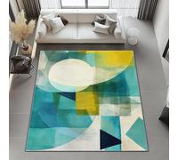 Geometric Triangle Circle print Rugs Living Room 120x180 cm - Blue-Green Washable Large Rug Short Pile Non-Slip Carpet Soft Durable Easy Clean Carpet, for Dining Room Home Office