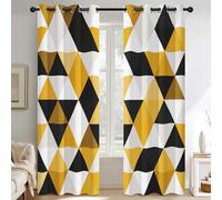Geometric Triangle Curtains 72 Drop 2 Panels Set, Diamond Geometry Blackout Curtains for Bedroom Living Room, Thermal Eyelet Window Drapes, Home Decor W66 X L72 Inch X&-156
