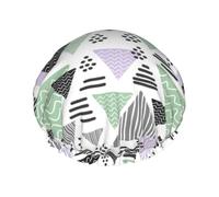 Geometric Triangle Double Layer Waterproof Shower Cap, Extra Large Soft Elastic Band, Reusable Bath Cap For Women Men,Full Print Design