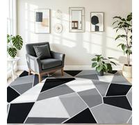 Geometric Triangle Grid Area Rug for Living Room, Charcoal White Minimalist Abstract Machine Washable Carpet With Soft Short Pile for Bedroom Office, 120 x 180 cm