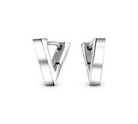 Geometric Triangle V Shape Flat Huggie Earrings For Women For Men Silver Tone Stainless Steel
