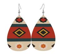 Geometric Trib Teardrop Leather Earrings Ladies Print Pendant With Hook Fashion Vintage Party Daily Wear