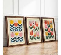 Geometric Tulip Trio Mid-Century Set of 3 Framed Wall Art Prints A1