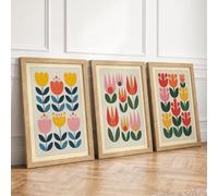 Geometric Tulip Trio Mid-Century Set of 3 Framed Wall Art Prints A1