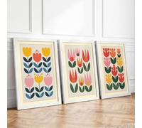 Geometric Tulip Trio Mid-Century Set of 3 Framed Wall Art Prints A4