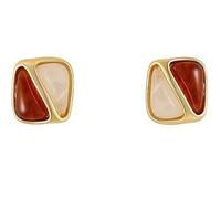 Geometric Two-Tone Enamel Square Stud, Office Daily Commuting Formal Occasion Earring, Retro Gold Tone Women Ear Jewelry